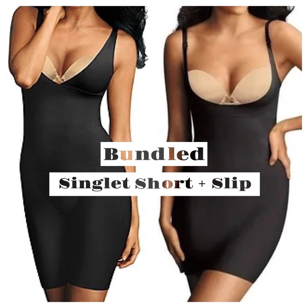 X2! Like New [Maidenform] Shapewear | Black Singlet Shorts + Slip Dress | Large